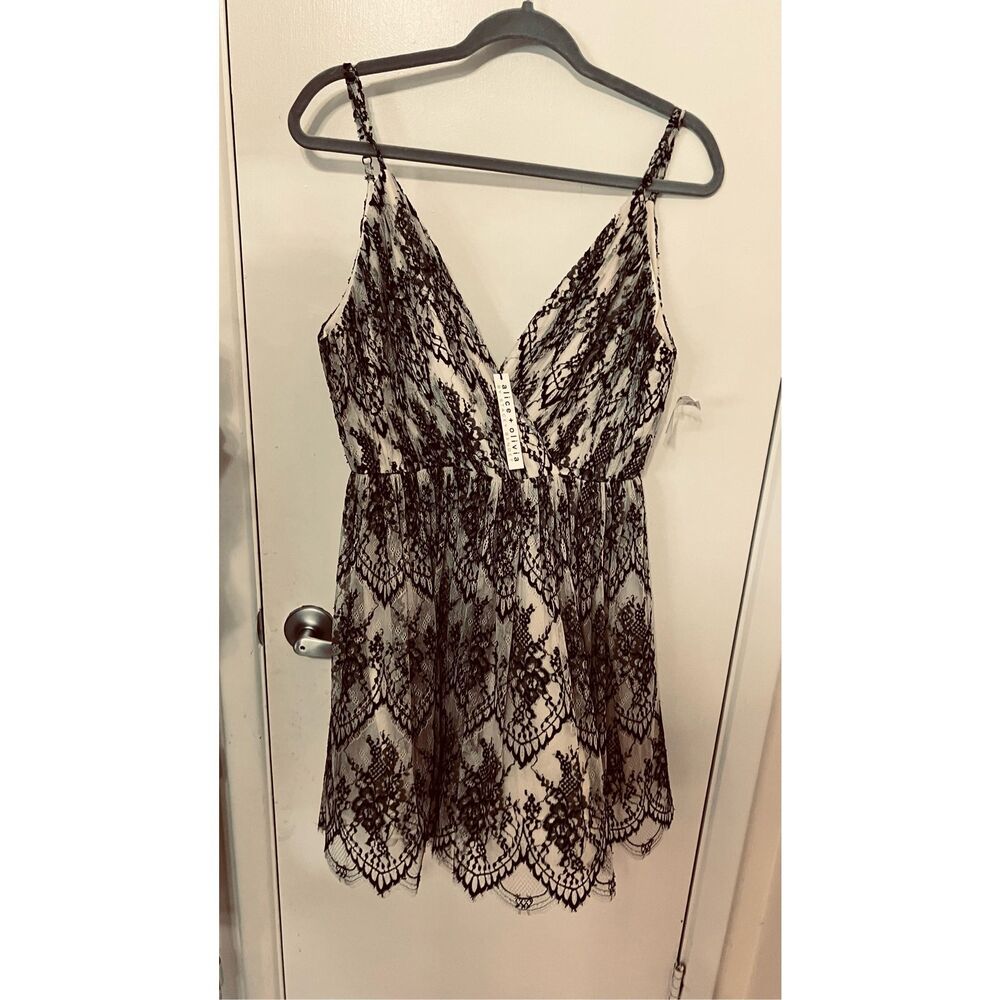 Alice + Olivia Black and White Lace Mini Dress